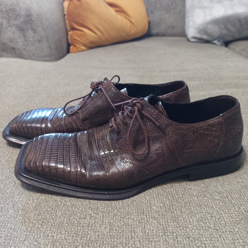 Mezlan Platinum Oxford Square Toe Men's Lizard Skin Shoe Size 8.5